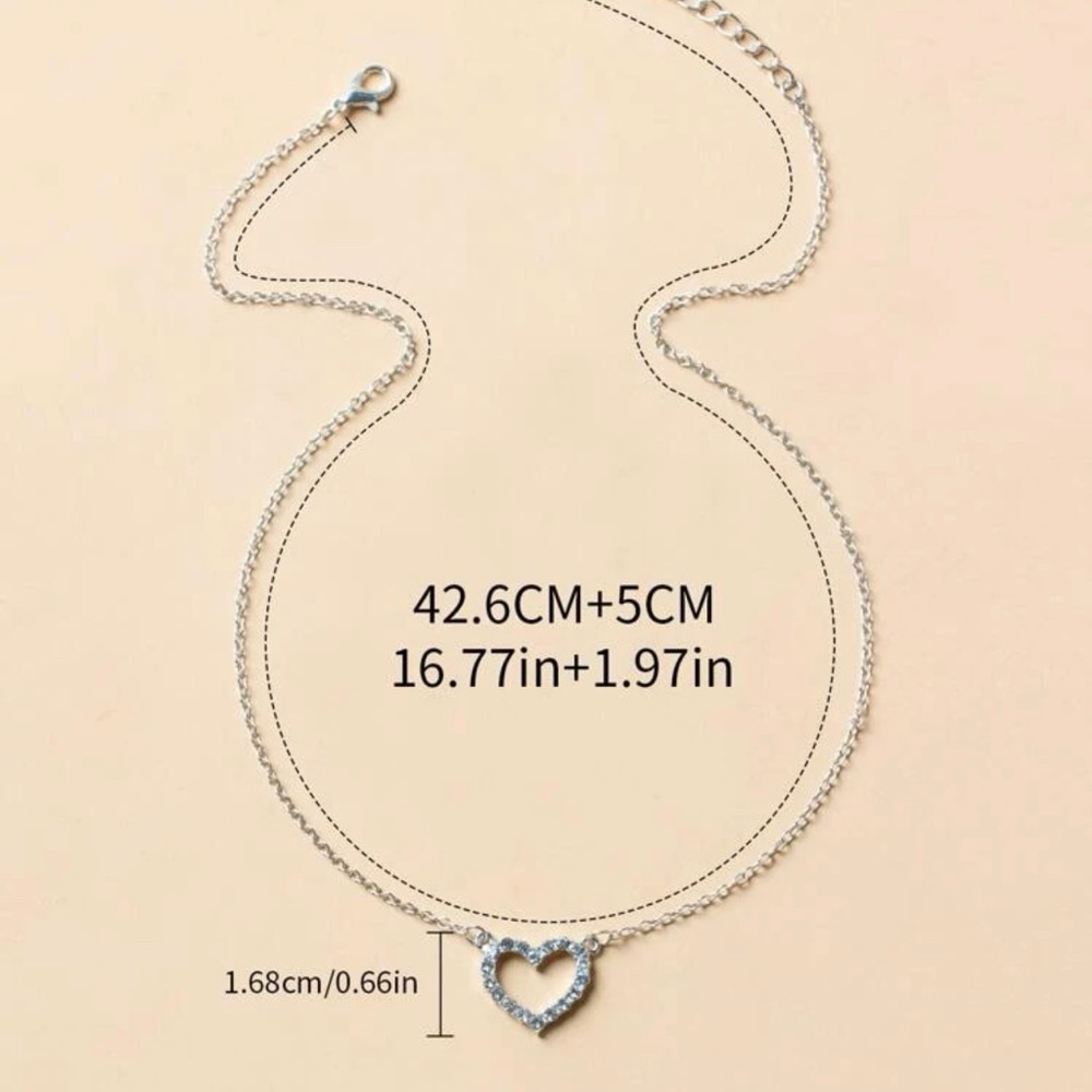 Rhinestone Heart Charm Necklace For Women Accessories Silver Jewelry Par… - Picture 2 of 3